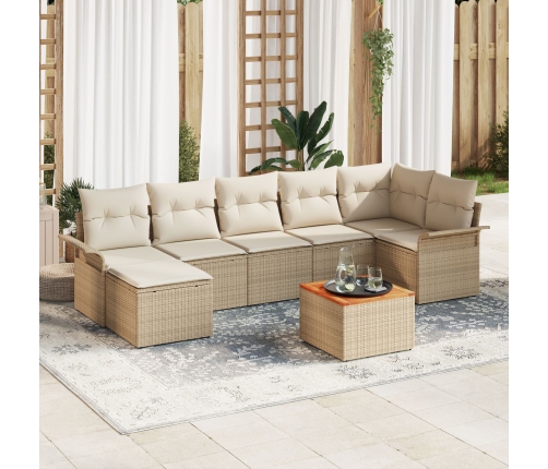 Juego de Sofás de Jardín de 8 Piezas con Cojines Beige Ratán Sintético Acacia
