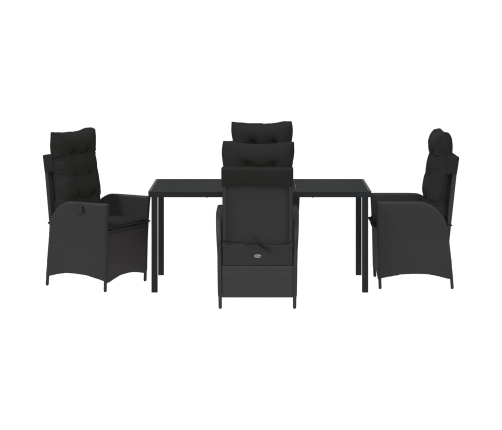 Juego de Comedor de Jardín de 5 Piezas con Cojines Poliratán Negro