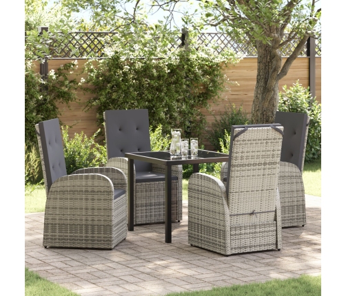 Conjunto de Comedor de Jardín de 5 Piezas con Cojines de Poliratán Gris