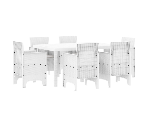 Juego de Comedor de Jardín de 7 Piezas  con Cojines Blancos de Poliratán