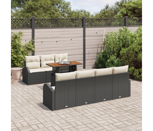 Conjunto de Comedor de Jardín de 8 Piezas con Cojines Negros de Ratán Polimérico