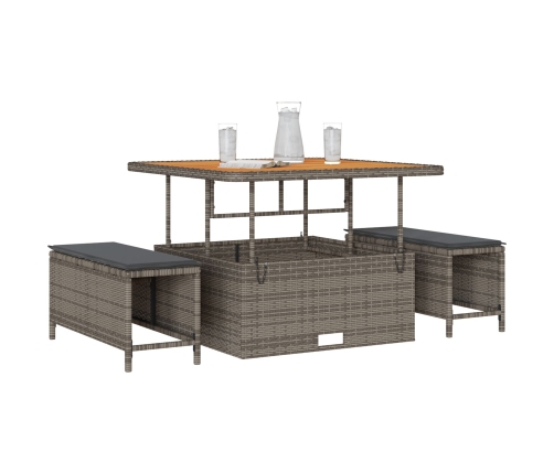 Conjunto de Comedor de Jardín de 3 Piezas con Cojines en Gris de Poliratán y Acacia