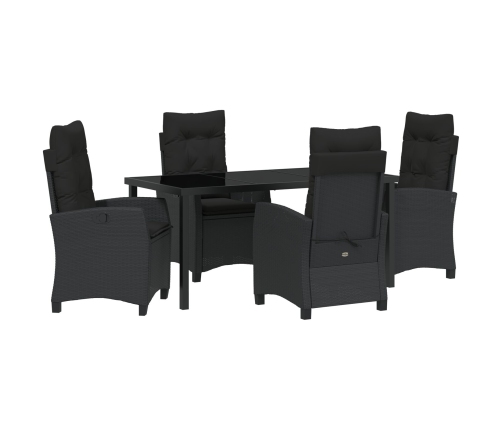 Set de Comedor de Jardín de 5 Piezas con Cojines de Rattán Poliéster Negro