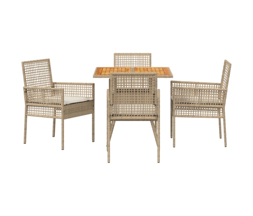 Conjunto de Comedor de Jardín  de 5 Piezas con Cojines Beige Polirratán