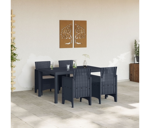 Juego de Comedor de Jardín de 5 Piezas con Cojines Antracita Polirratán