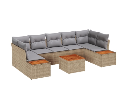 Conjunto de Sofá de Jardín  de 8 Piezas con Cojines Beige Poliratán Acacia