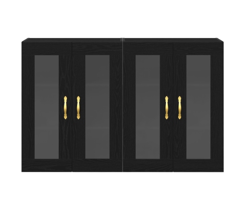 Gabinete Montado en la Pared Set de 2 Roble Negro Madera, Vidrio
