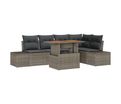 Juego de Comedor de Jardín de 6 Piezas con Cojines Gris Rattan Sintético Acacia