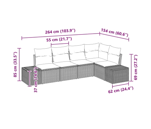 Set de Sofá de Jardín  de 5 Piezas con Cojines Beige Ratán Poliéster