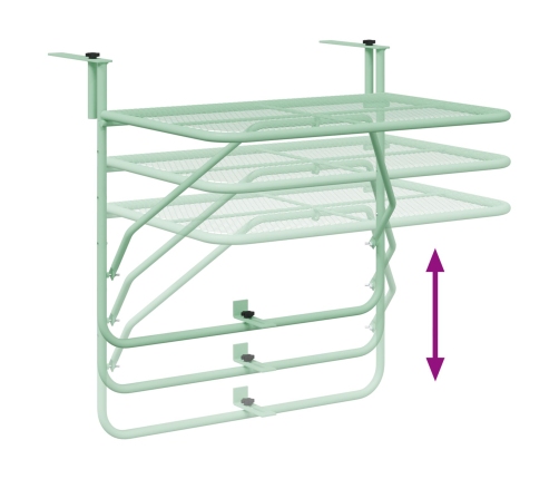Mesa Colgante Plegable de Balcón - Verde Menta, 60x40 cm, Acero