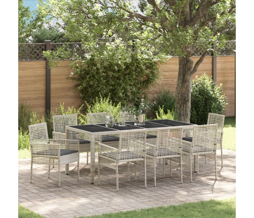Conjunto de Comedor de Jardín de 9 Piezas  Gris Claro Poliratán