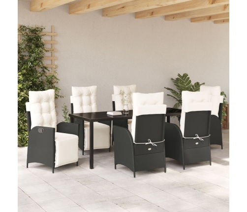 Juego de Comedor de Jardín de 7 Piezas Rattan Poliéster Negro