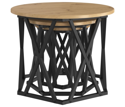Mesas Laterales Apilables  3 pcs de Madera de Roble Artesanal