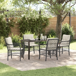 Set de Comedor de Jardín  de 5 Piezas con Cojines Negros de Poliratán