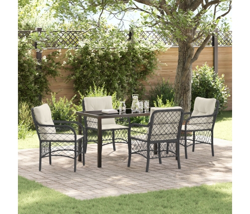 Set de Comedor de Jardín  de 5 Piezas con Cojines Negros de Poliratán