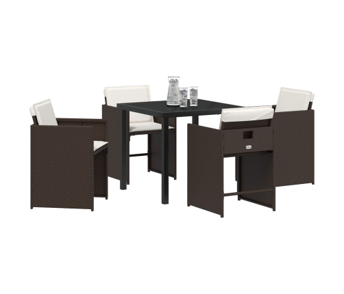 Set de Comedor de Jardín  de 5 Piezas con Cojines Marrón Poliratán