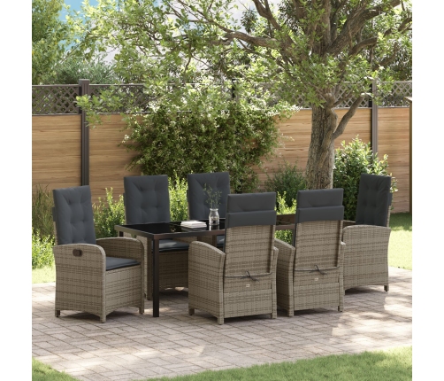 Conjunto de Comedor de Jardín de 7 Piezas con Cojines Gris Poliratán