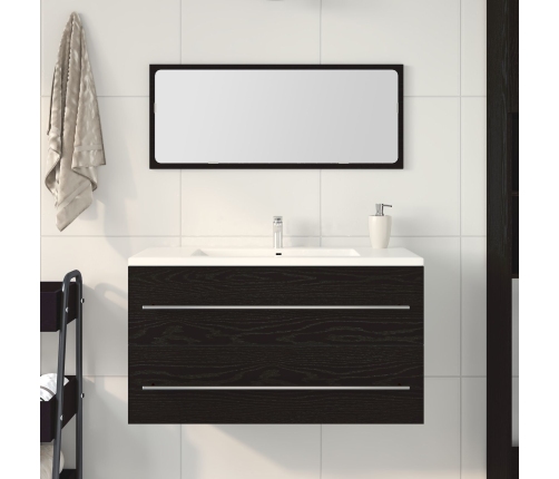 Mueble de lavabo con espejo de roble negro 90x45x1,5 cm de madera elaborada