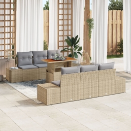 Juego de Sofá de Jardín 7 Piezas Beige Ratán Mesa de Exterior