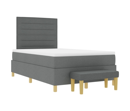 Cama con Box Spring y Banco Gris Oscuro 120x200 cm Tela