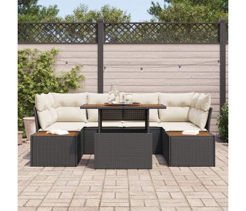 Set de Sofá de Jardín  Juego de 6 Negro y Crema Poliratán, Poliéster