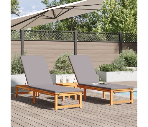 Tumbonas 2 pcs con Cojines de Madera Maciza de Acacia,  Tumbona con Cojines Gris Claro de Madera Maciza de Acacia