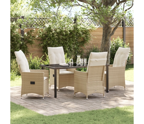 Set de Comedor de Jardín de 5 Piezas con Cojines Beige Rattán Poliéster