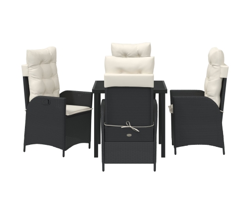 Set de Comedor de Jardín de 5 piezas con Cojines de Poliratán Negro