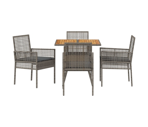 Juego de Comedor de Jardín de 5 Piezas con Cojines Gris Poliratán