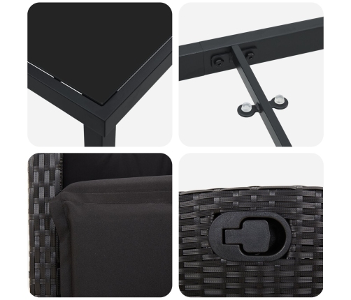 Conjunto de Comedor de Jardín de 3 Piezas Ratán Poliéster Negro