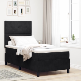 Cama Box Spring con Colchón y LED Negra 90x200 cm de Terciopelo