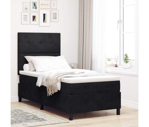 Cama Box Spring con Colchón y LED Negra 90x200 cm de Terciopelo