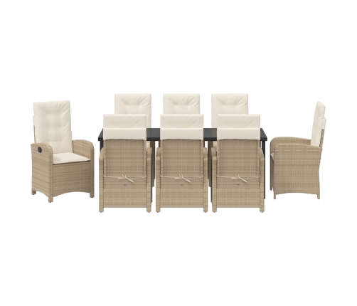 Conjunto de Comedor de Jardín de 9 Piezas  con Cojines Beige Ratán Poliéster