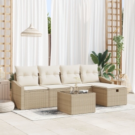 Conjunto de Sofá de Jardín de 6 Piezas con Cojines Beige Ratan Polimérico