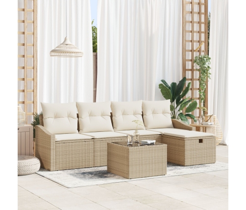 Conjunto de Sofá de Jardín de 6 Piezas con Cojines Beige Ratan Polimérico