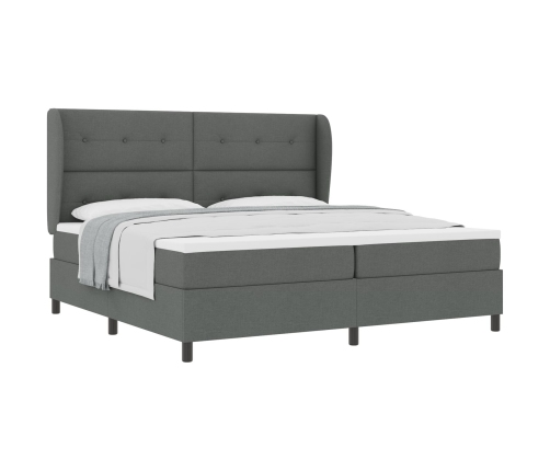 Cama Box Spring con Colchón en Gris Oscuro, 200x200 cm de Tela