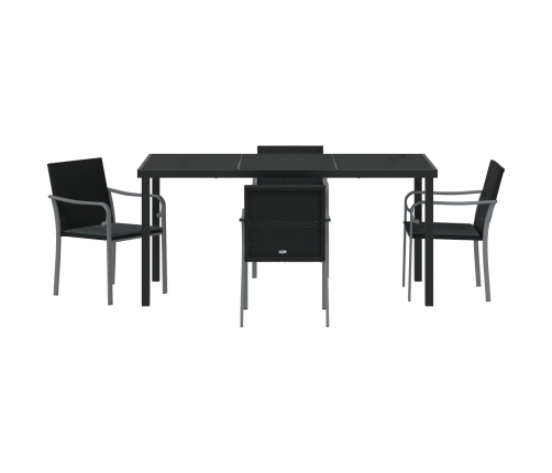 Juego de comedor de jardín de 5 piezas  con cojines de ratán negro
