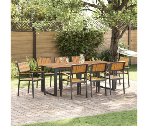 Sillas de Jardín Apilables 8 pcs Acero Negro y Madera Acacia Sólida
