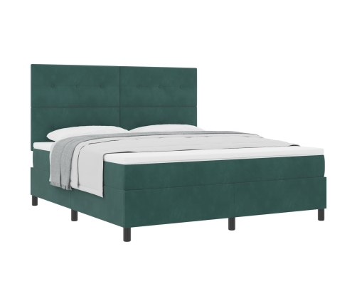 Cama con somier y colchón verde oscuro de  tamaño súper king de terciopelo