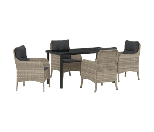 Set de Comedor de Jardín  de 5 Piezas con Cojines Gris Claro Poliratán
