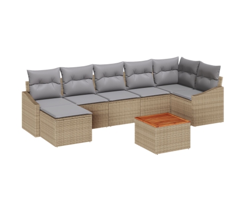 Juego de Sofá de Jardín de 8 Piezas con Cojines Beige Poliratán Acacia