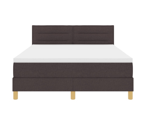 Cama Box Spring  con Colchón y LED Marrón Oscuro 140x190 cm Tela