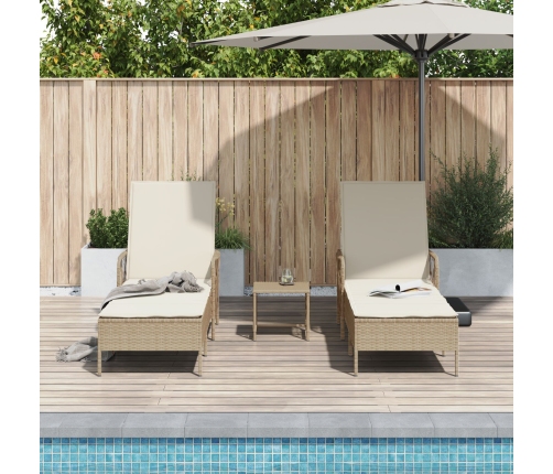 Conjunto de Tumbonas  Set de 3 Beige y Crema Ratán de PE, metal