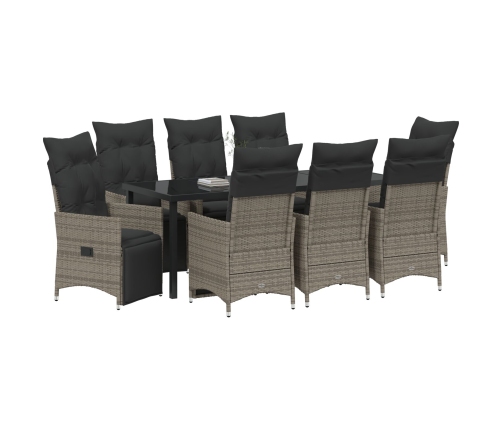 Juego de Comedor de Jardín de 9 Piezas con Cojines  Gris Poliratán