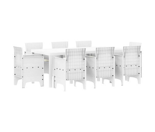 Conjunto de comedor de jardín de 9 piezas con cojines blanco poliratán