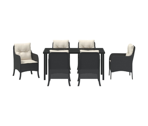 Set de Comedor de Jardín  7 Piezas con Cojines Negro Poliratán