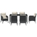 Set de Comedor de Jardín  7 Piezas con Cojines Negro Poliratán