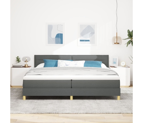 Cama Box Spring  con Colchón Gris Oscuro 200x200 cm Tela