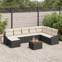 Conjunto de Sofás de Jardín de 9 Piezas con Cojines Negro Poliratán Acacia