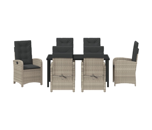 Conjunto de jardín de 7 piezas con cojines gris claro de rattan poli